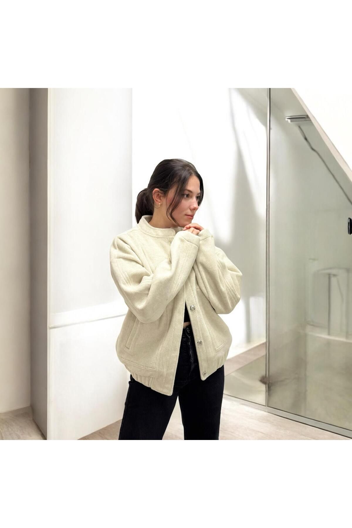 Yumuşak Dokulu Oversize Bomber Ceket Yumuşak Dokulu Oversize Bomber Ceket