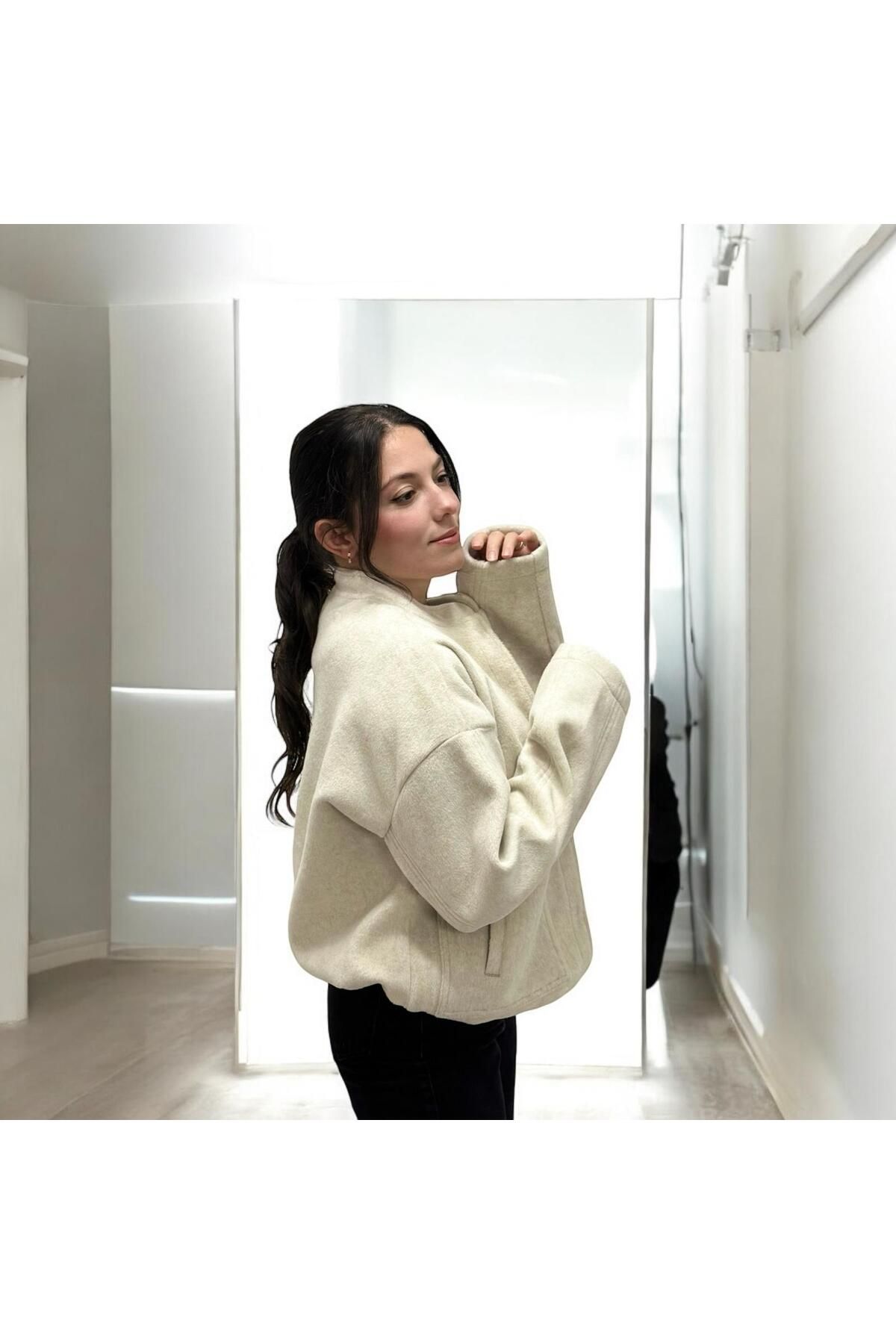 Yumuşak Dokulu Oversize Bomber Ceket Yumuşak Dokulu Oversize Bomber Ceket