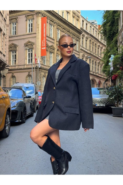 Oversize Kaşe Astarlı Blazer  Lacivert  Ceket Oversize Kaşe Astarlı Blazer  Lacivert  Ceket