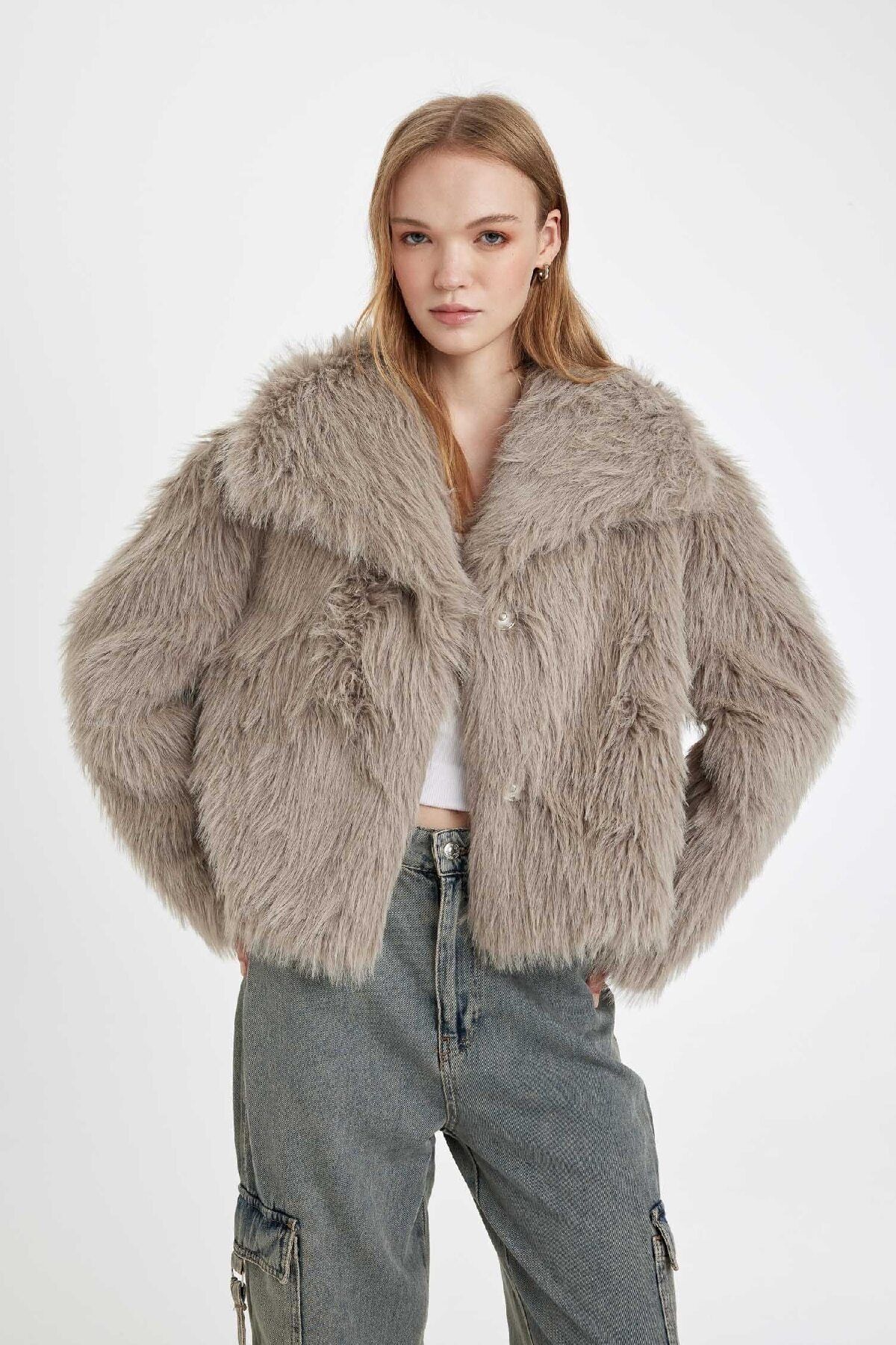 Relax Fit Ceket Yaka Çıtçıt Kapamalı Suni Kürk Mont C9546AX24WN Relax Fit Ceket Yaka Çıtçıt Kapamalı Suni Kürk Mont C9546AX24WN