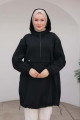 Trend Fermuar Detaylı Kapüşonlu Tunik - Siyah Trend Fermuar Detaylı Kapüşonlu Tunik - Siyah