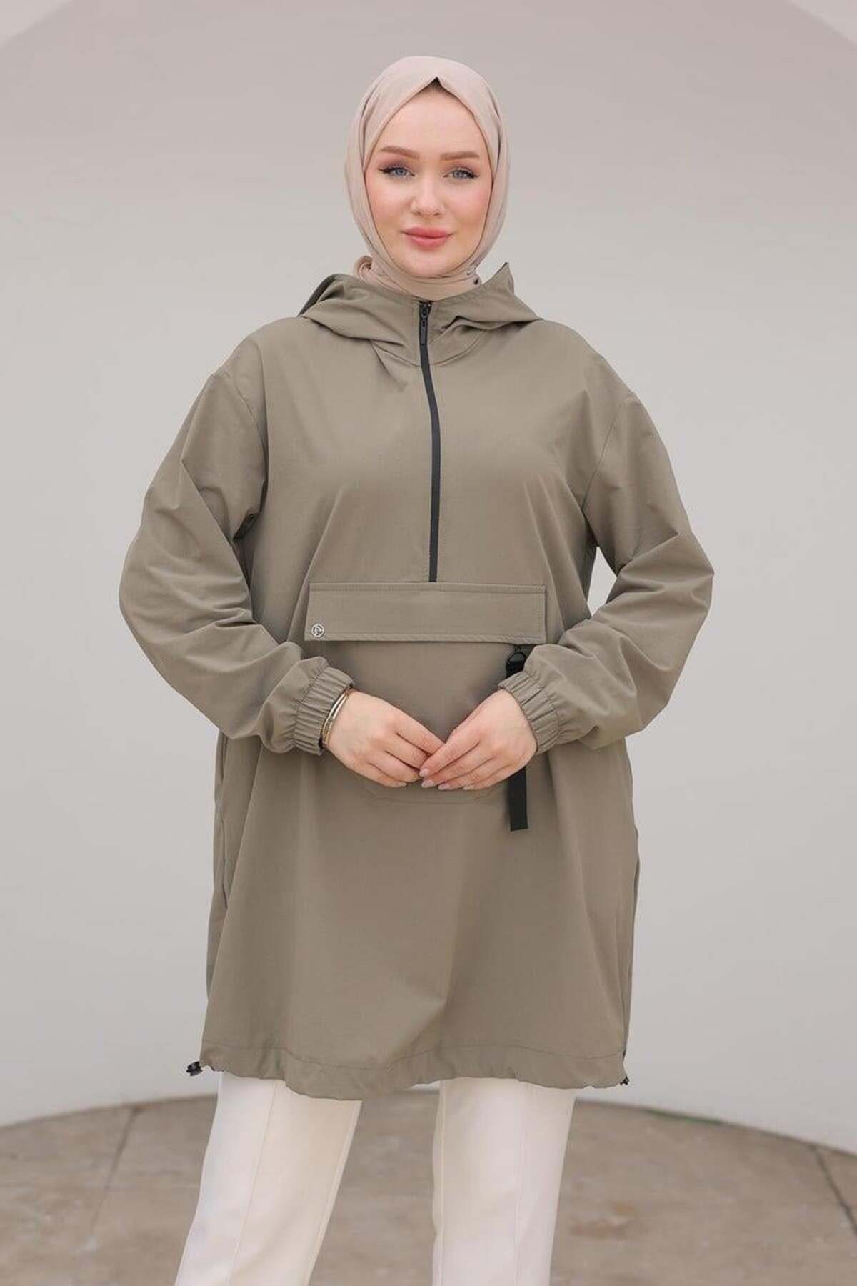 Trend Fermuar Detaylı Kapüşonlu Tunik - Küf Yeşili Trend Fermuar Detaylı Kapüşonlu Tunik - Küf Yeşili