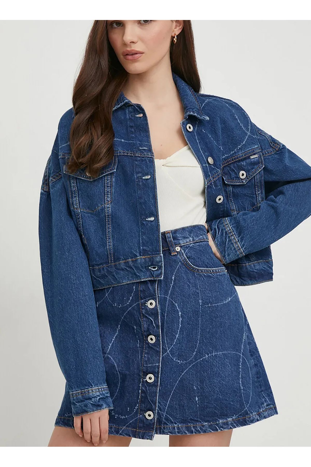 Koyu Mavi Kadın Denim Ceket PL402329 Koyu Mavi Kadın Denim Ceket PL402329