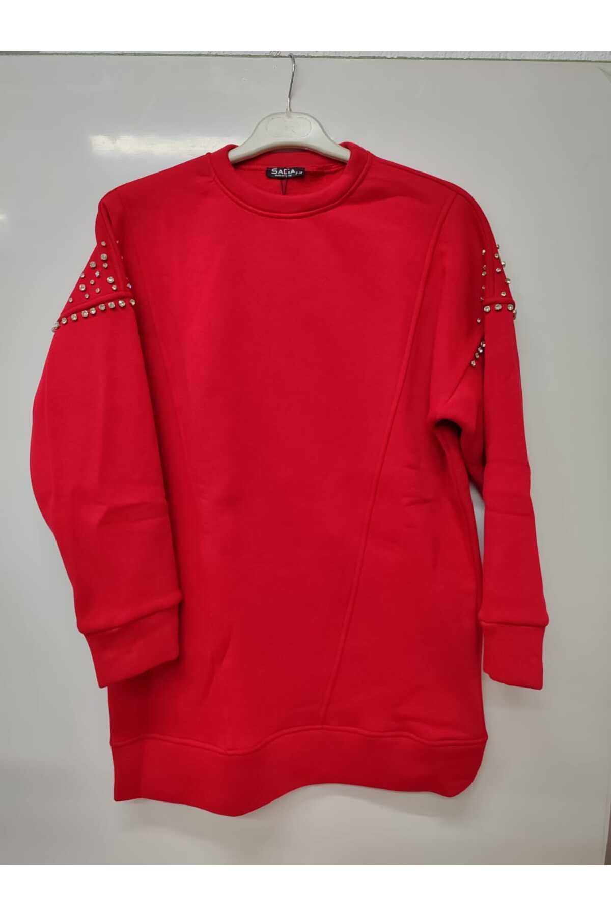 OMZU TAŞ DETAYLI KIRMIZI RENK İÇİ POLARLI SWEAT UZUNLUK 75 CM OMZU TAŞ DETAYLI KIRMIZI RENK İÇİ POLARLI SWEAT UZUNLUK 75 CM