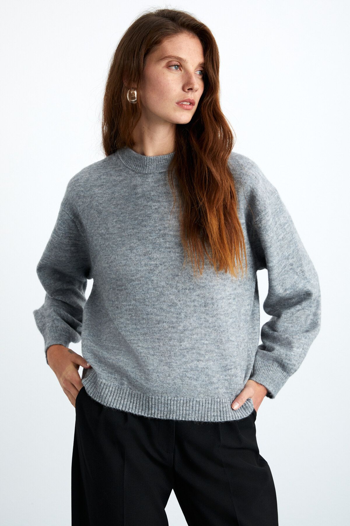 Nanna Kadın Oversize Fit Bol Kalıp Yuvarlak Yaka Recycle Triko Grimelanj Kazak Nanna Kadın Oversize Fit Bol Kalıp Yuvarlak Yaka Recycle Triko Grimelanj Kazak