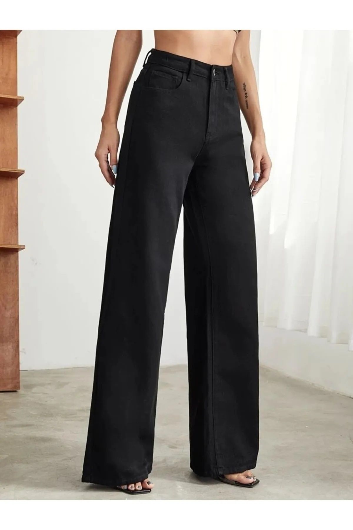 Lovely Siyah Solmaz Süper Yüksek Bel Kadın Salaş Jeans Palazzo Pantolon Lovely Siyah Solmaz Süper Yüksek Bel Kadın Salaş Jeans Palazzo Pantolon