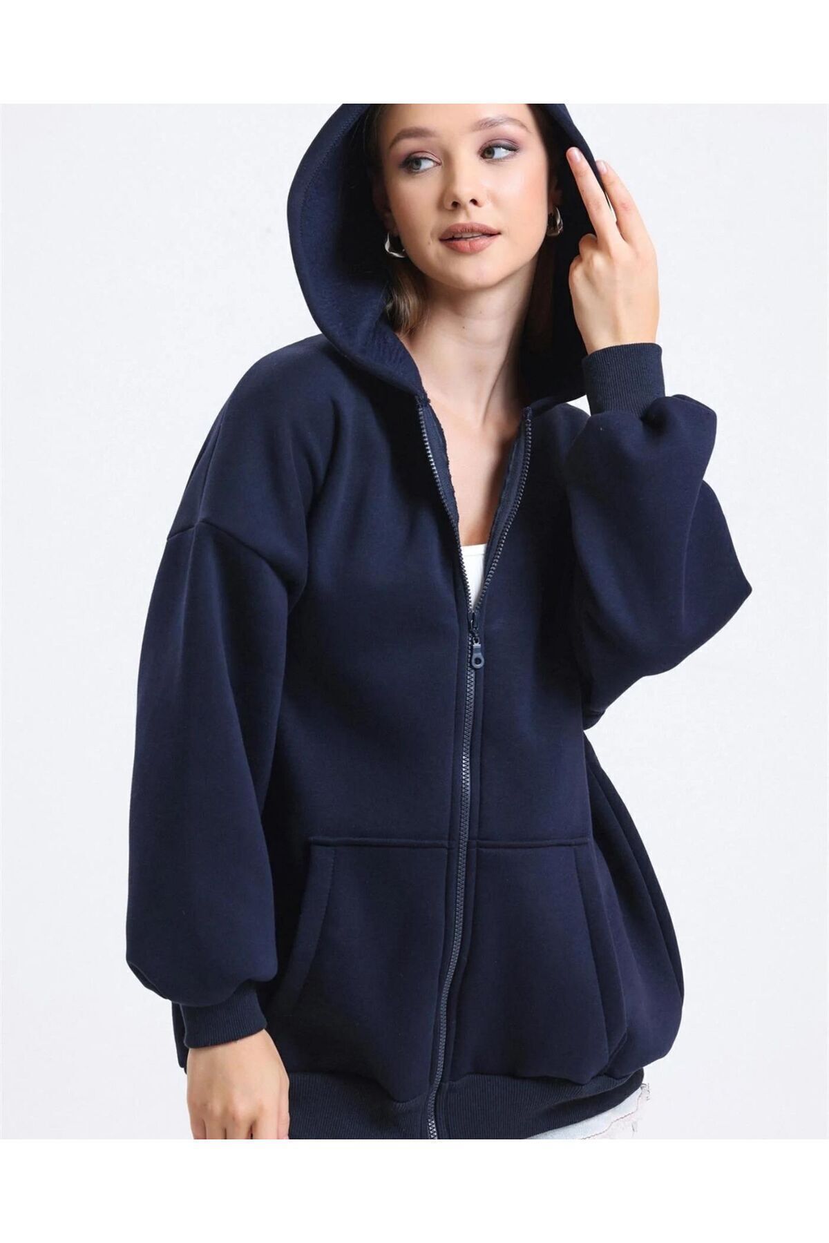 Unisex-lacivert %100 Organik Pamuklu Kalın Kumaş Oversize / Geniş Kesim Fermuarlı Hırka Unisex-lacivert %100 Organik Pamuklu Kalın Kumaş Oversize / Geniş Kesim Fermuarlı Hırka