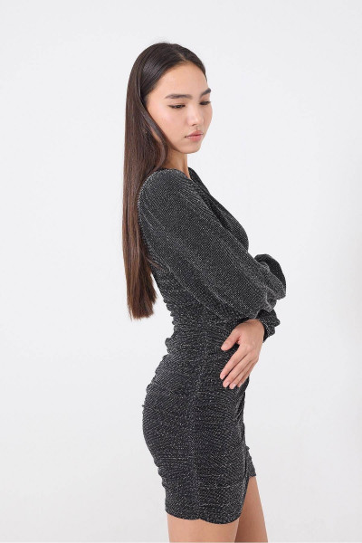 Parlak İplikli Drapeli Mini Elbise E17073-E2 Parlak İplikli Drapeli Mini Elbise E17073-E2