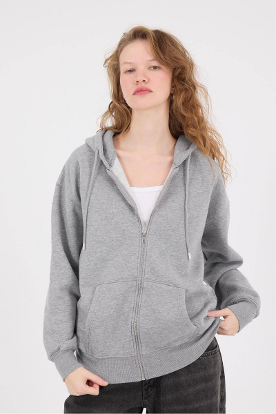 Şardonlu Fermuarlı Oversize Sweatshirt H9476-g12v3 Şardonlu Fermuarlı Oversize Sweatshirt H9476-g12v3
