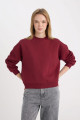 Regular Fit Bisiklet Yaka Basic Kalın Kumaş Bordo Sweatshirt D6645ax24wn