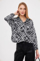 Kadın Siyah Kare Desen Oversize Uzun Basic Gömlek Arm-22Y001144 Kadın Siyah Kare Desen Oversize Uzun Basic Gömlek Arm-22Y001144