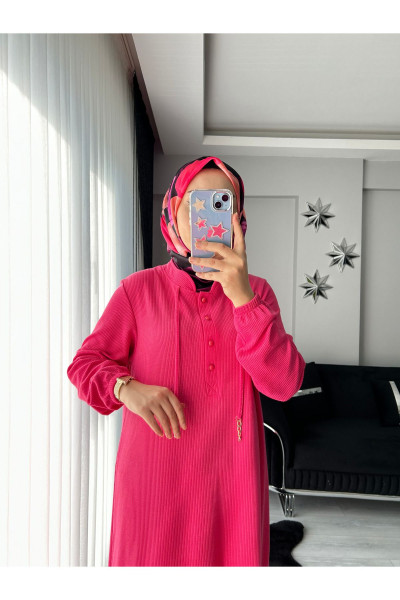 Oversize Düğmeli İpli Fitilli Tesettür Elbise Oversize Düğmeli İpli Fitilli Tesettür Elbise