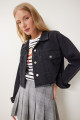Püskül Detaylı Denim Crop Ceket SİYAH LAN0014 Püskül Detaylı Denim Crop Ceket SİYAH LAN0014