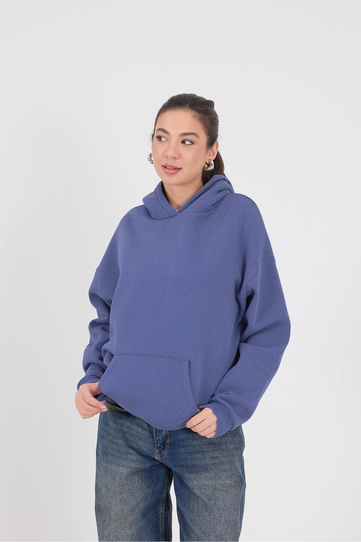 Kapüşonlu Şardonlu Basic Sweatshirt S1596