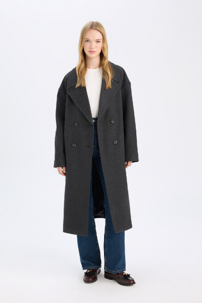 Oversize Geniş Kalıp Ceket Yaka Düğmeli Uzun Kaşe Kaban A0915AX24WN Oversize Geniş Kalıp Ceket Yaka Düğmeli Uzun Kaşe Kaban A0915AX24WN
