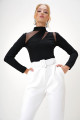 Kadın Siyah Dik Yaka Cut Out File Detaylı Örme Crep Bluz ALC-X13104 Kadın Siyah Dik Yaka Cut Out File Detaylı Örme Crep Bluz ALC-X13104