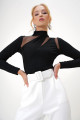 Kadın Siyah Dik Yaka Cut Out File Detaylı Örme Crep Bluz ALC-X13104 Kadın Siyah Dik Yaka Cut Out File Detaylı Örme Crep Bluz ALC-X13104