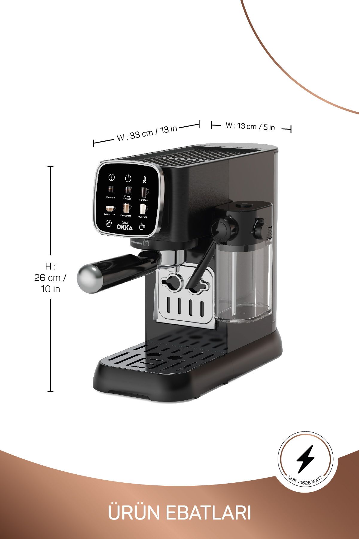 OK0032-05 Arzum Okka Espresso Solo M Yarı Otomatik Espresso Makinesi - Krom