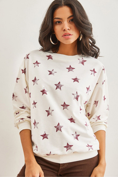Kadın Yıldız Bordo Basic Yumuşak Dokulu Salaş Sweatshirt SWT-19000457 Kadın Yıldız Bordo Basic Yumuşak Dokulu Salaş Sweatshirt SWT-19000457
