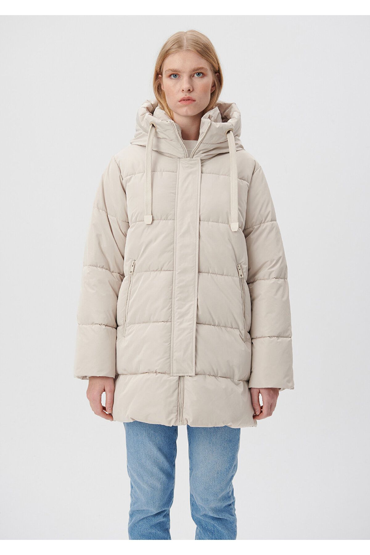 Kapüşonlu Bej Şişme Mont Regular Fit / Normal Kesim 1110150-70144 Kapüşonlu Bej Şişme Mont Regular Fit / Normal Kesim 1110150-70144