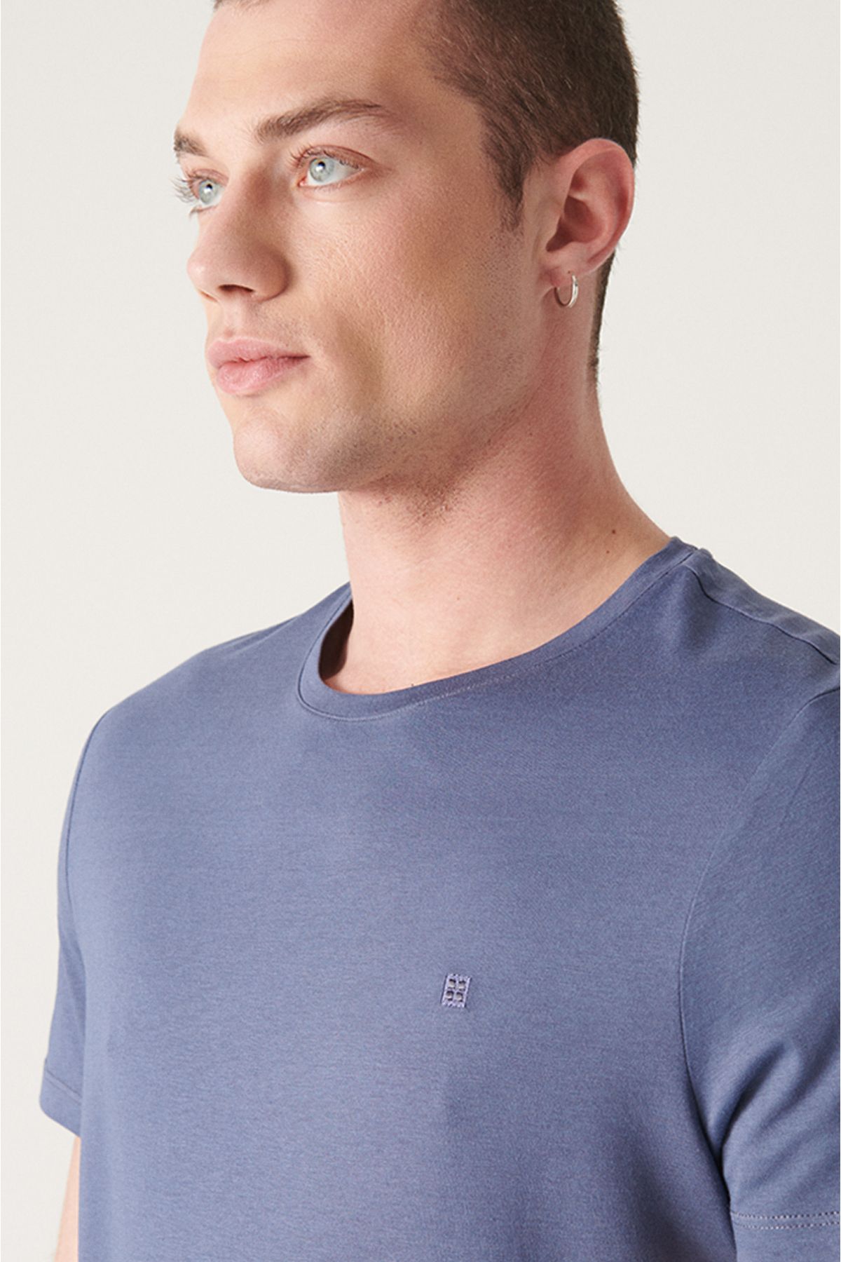 Erkek Indigo Ultrasoft Bisiklet Yaka Düz Modal T-shirt B001171