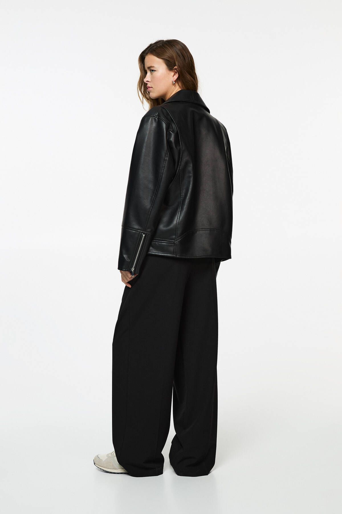 Oversize suni deri biker ceket Oversize suni deri biker ceket