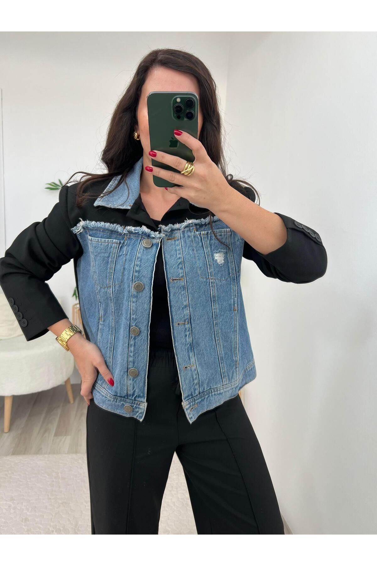 Siyah Denim Detaylı Tasarım Ceket