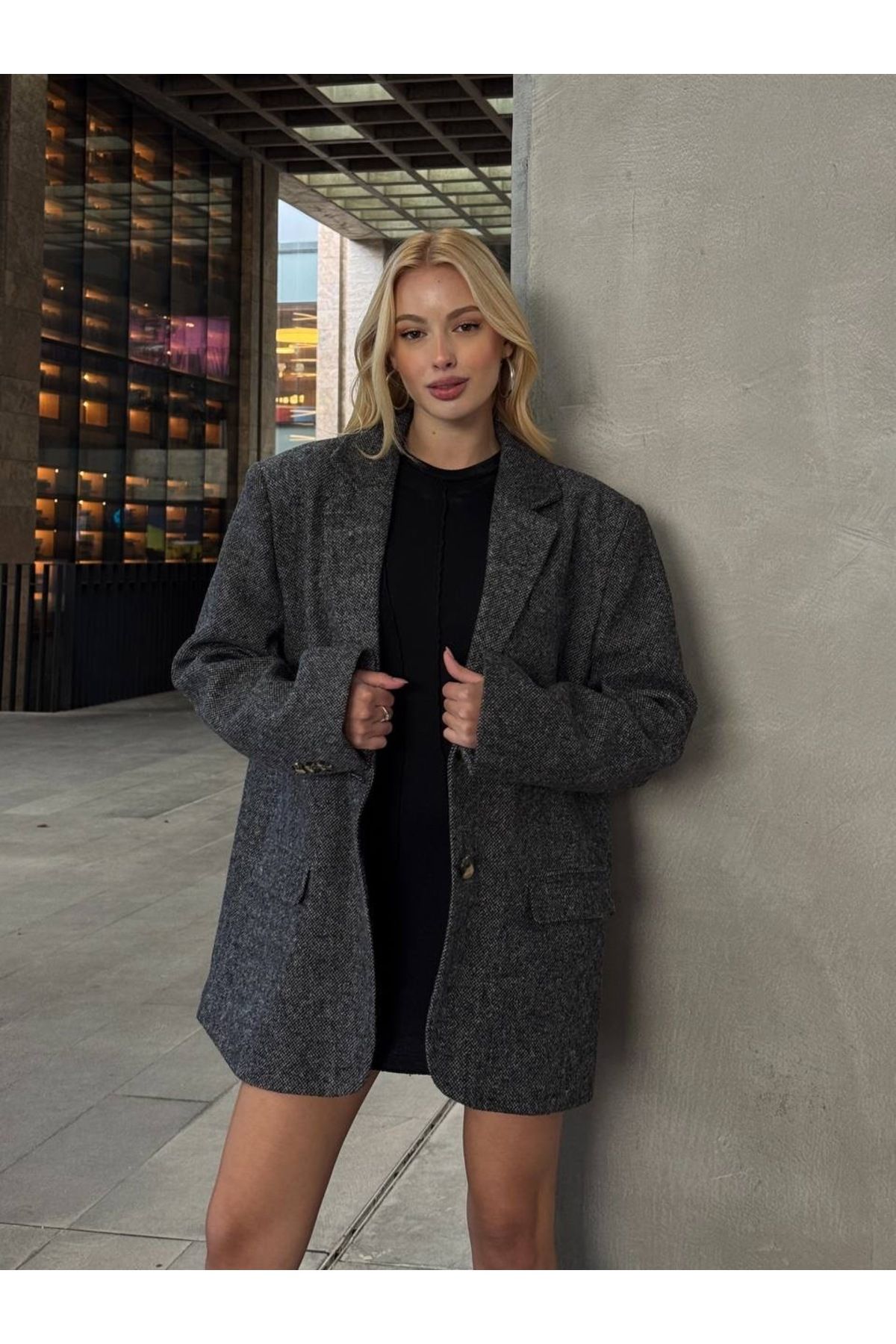 Oversize Kaşe Astarlı Blazer Gri Ceket Oversize Kaşe Astarlı Blazer Gri Ceket