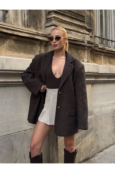 Oversize Kaşe Astarlı Blazer  Kahverengi Ceket Oversize Kaşe Astarlı Blazer  Kahverengi Ceket