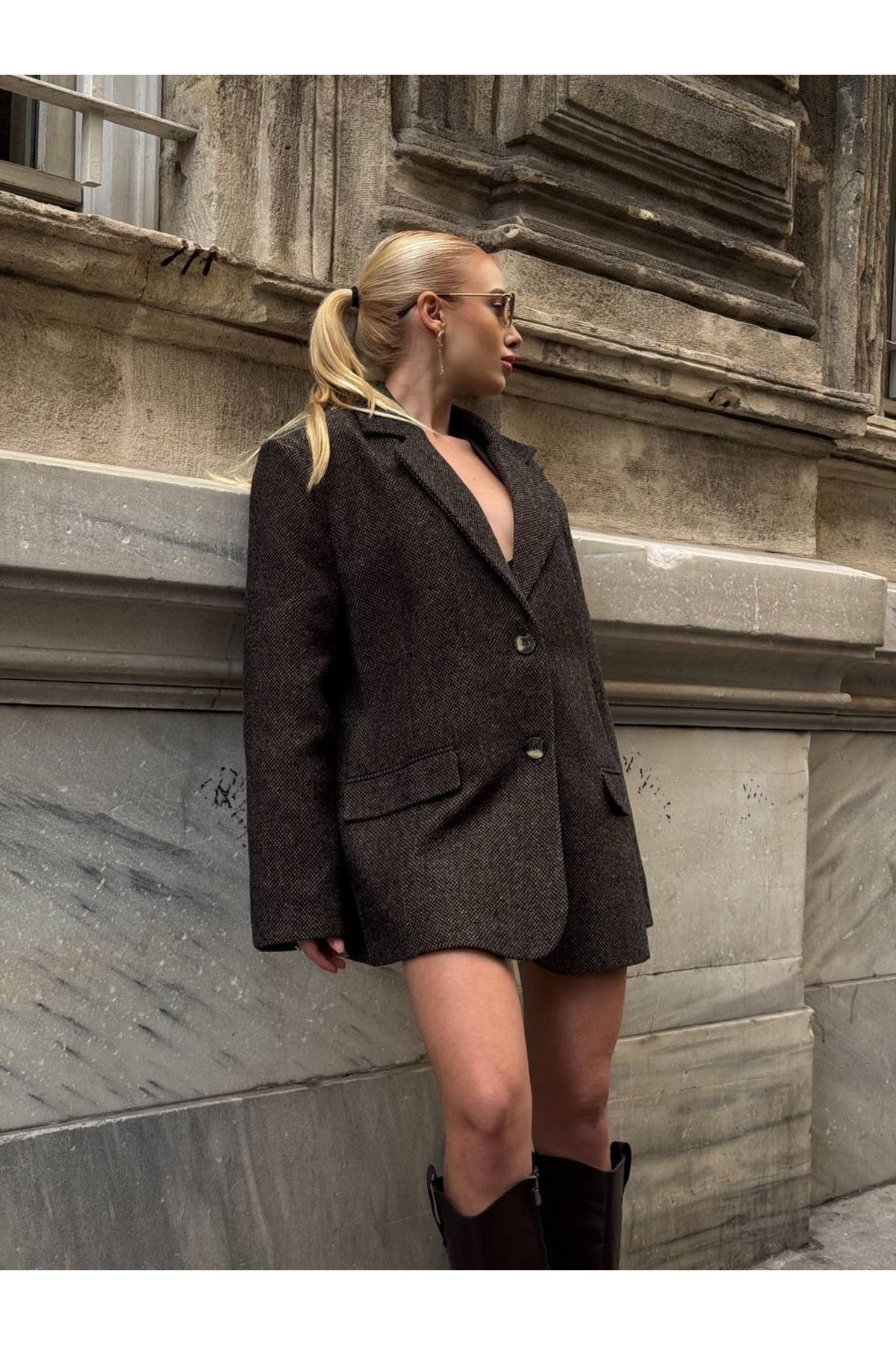 Oversize Kaşe Astarlı Blazer  Kahverengi Ceket Oversize Kaşe Astarlı Blazer  Kahverengi Ceket