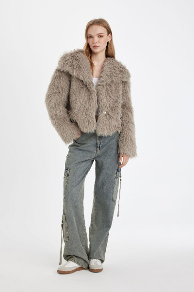 Relax Fit Ceket Yaka Çıtçıt Kapamalı Suni Kürk Mont C9546AX24WN Relax Fit Ceket Yaka Çıtçıt Kapamalı Suni Kürk Mont C9546AX24WN