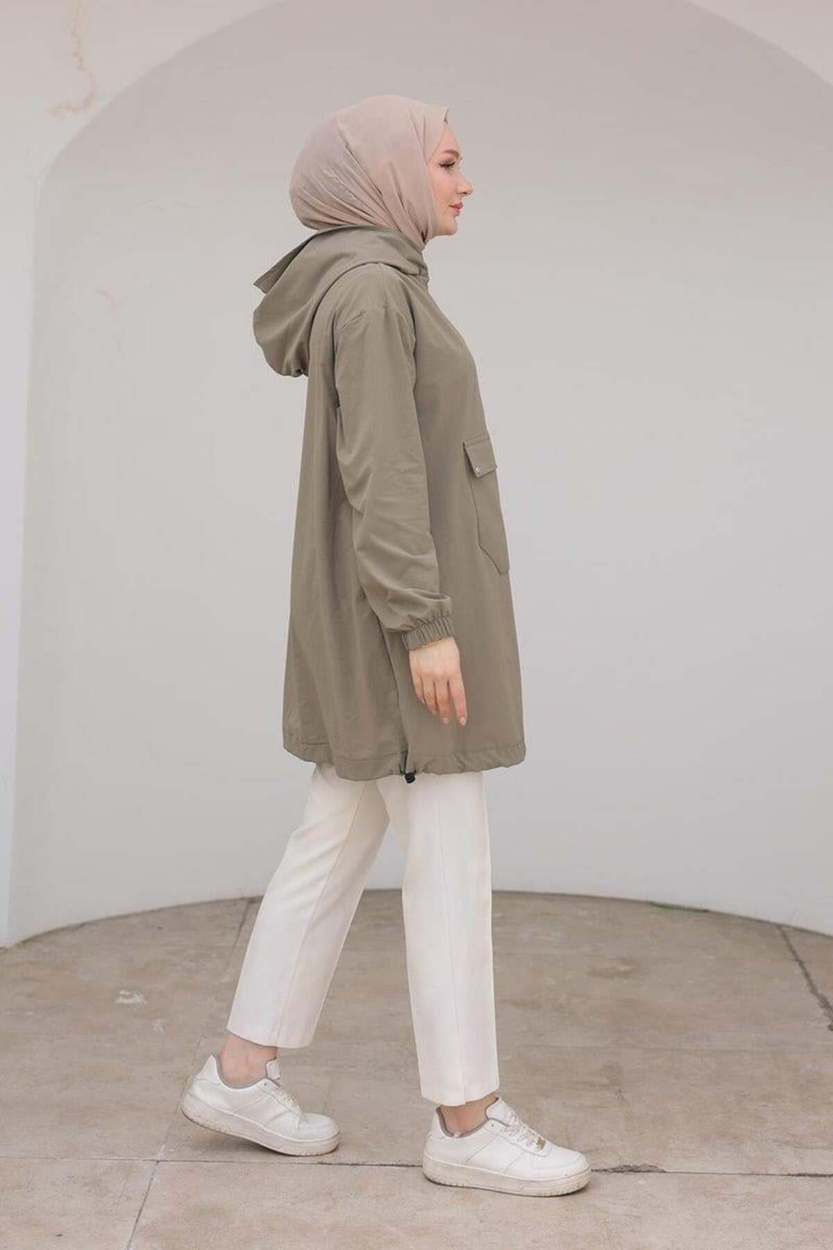 Trend Fermuar Detaylı Kapüşonlu Tunik - Küf Yeşili Trend Fermuar Detaylı Kapüşonlu Tunik - Küf Yeşili