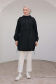 Trend Fermuar Detaylı Kapüşonlu Tunik - Siyah Trend Fermuar Detaylı Kapüşonlu Tunik - Siyah