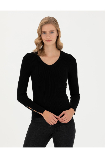 Siyah Ex Slim Fit V Yaka Kazak 50276197-VR046 Siyah Ex Slim Fit V Yaka Kazak 50276197-VR046