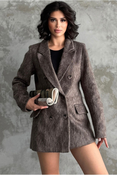 Kürk Görünümlü Düğmeli Kaşe Blazer Ceket Kürk Görünümlü Düğmeli Kaşe Blazer Ceket