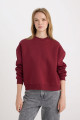 Regular Fit Bisiklet Yaka Basic Kalın Kumaş Bordo Sweatshirt D6645ax24wn