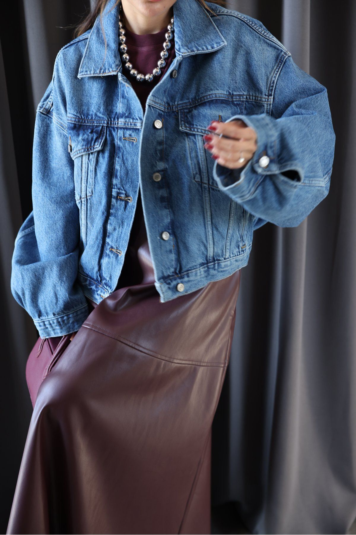 Yandan Cepli Oversize Denim Ceket Yandan Cepli Oversize Denim Ceket