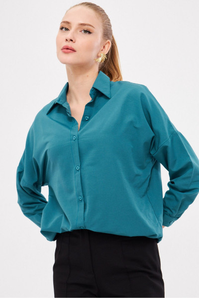 Kadın Petrol Oversize Uzun Basic Gömlek ARM-22Y001118 Kadın Petrol Oversize Uzun Basic Gömlek ARM-22Y001118
