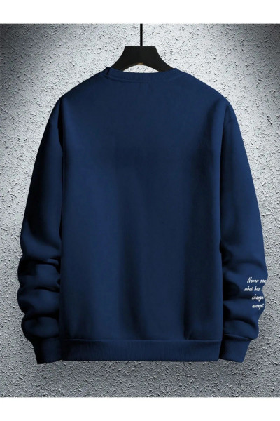 Lacivert Renkli Unisex Never Baskılı Oversize Bisiklet Yaka Pamuklu Sweatshirt Lacivert Renkli Unisex Never Baskılı Oversize Bisiklet Yaka Pamuklu Sweatshirt