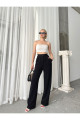 Siyah Düğmeli Yüksek Bel Pileli Wide Leg/Geniş Kesim Örme Palazzo Pantolon Siyah Düğmeli Yüksek Bel Pileli Wide Leg/Geniş Kesim Örme Palazzo Pantolon