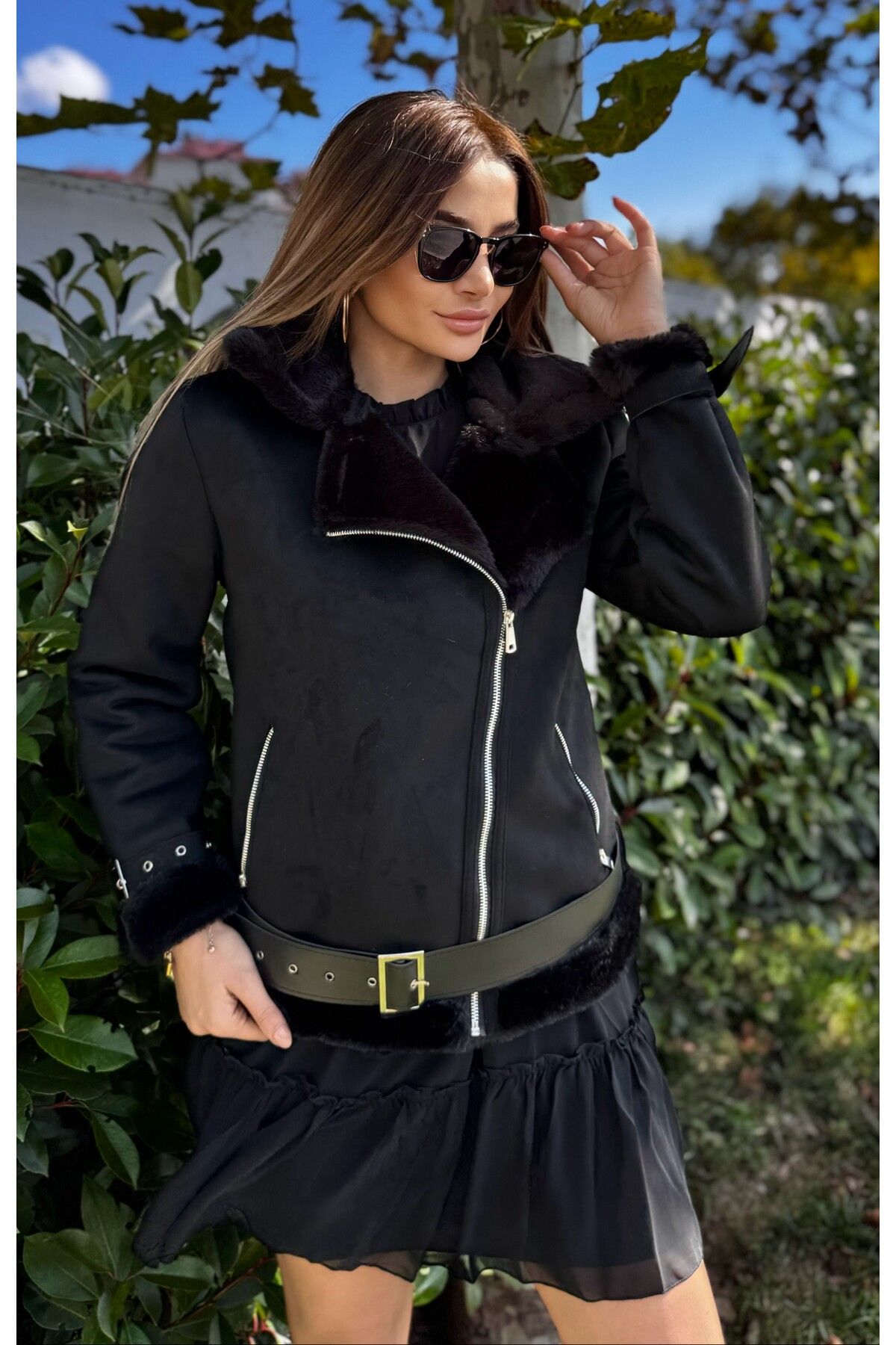 Kürk Detaylı Süet Mont Kürk Detaylı Süet Mont