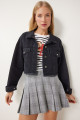 Püskül Detaylı Denim Crop Ceket SİYAH LAN0014 Püskül Detaylı Denim Crop Ceket SİYAH LAN0014