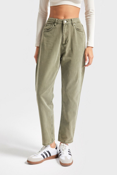 Mercan Yüksek Bel Haki Kadın Mom Jean Mercan Yüksek Bel Haki Kadın Mom Jean