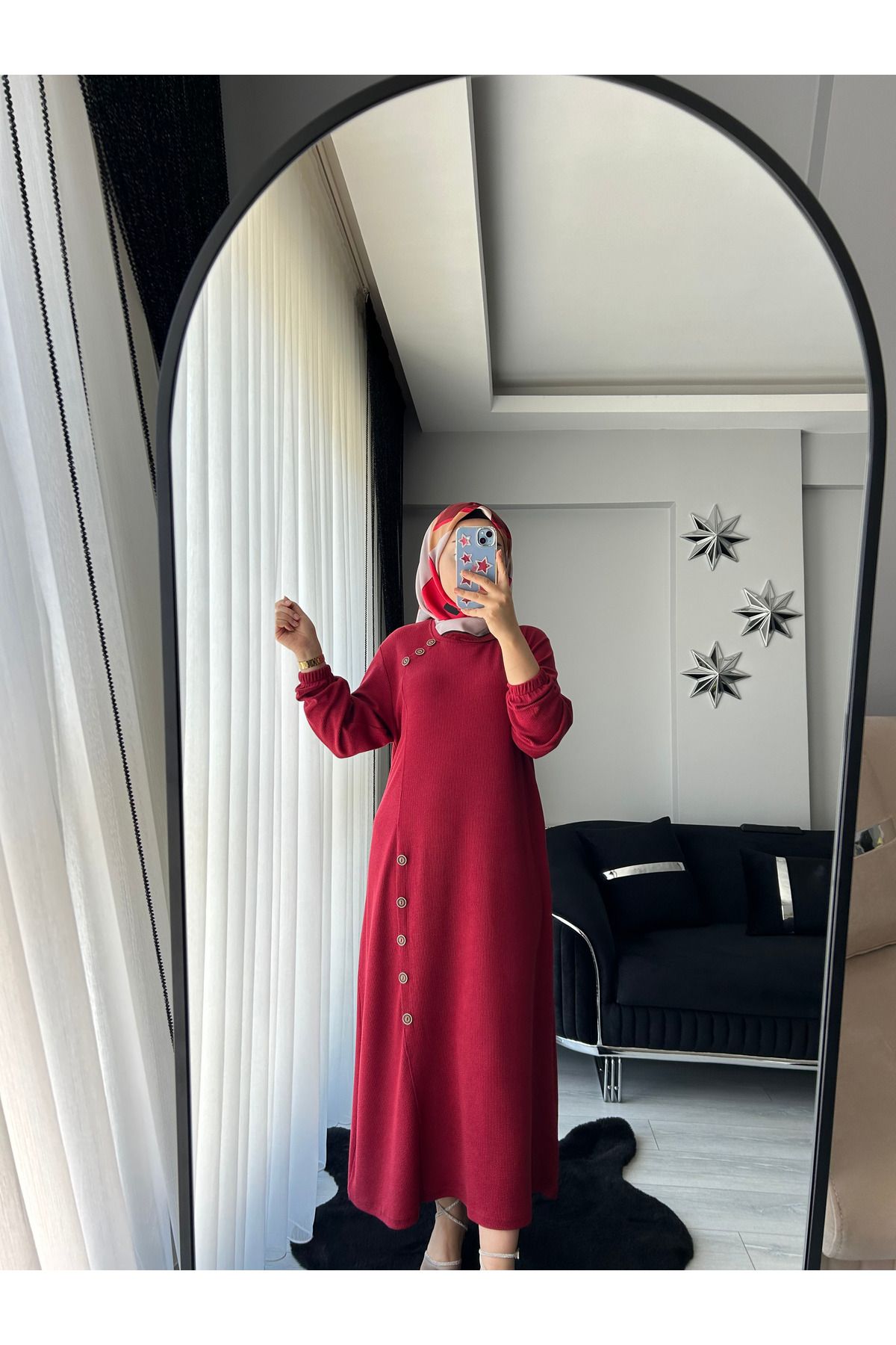 Oversize Düğmeli Fitilli Tesettür Elbise Oversize Düğmeli Fitilli Tesettür Elbise