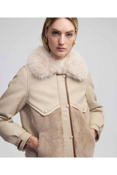 Suni kürklü deri görünümlü mont Suni kürklü deri görünümlü mont