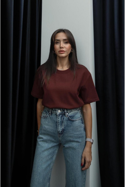 Koyu Bordo Dekoratif Dikişli Tok Doku Tişört Koyu Bordo Dekoratif Dikişli Tok Doku Tişört