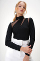 Kadın Siyah Dik Yaka Cut Out File Detaylı Örme Crep Bluz ALC-X13104 Kadın Siyah Dik Yaka Cut Out File Detaylı Örme Crep Bluz ALC-X13104