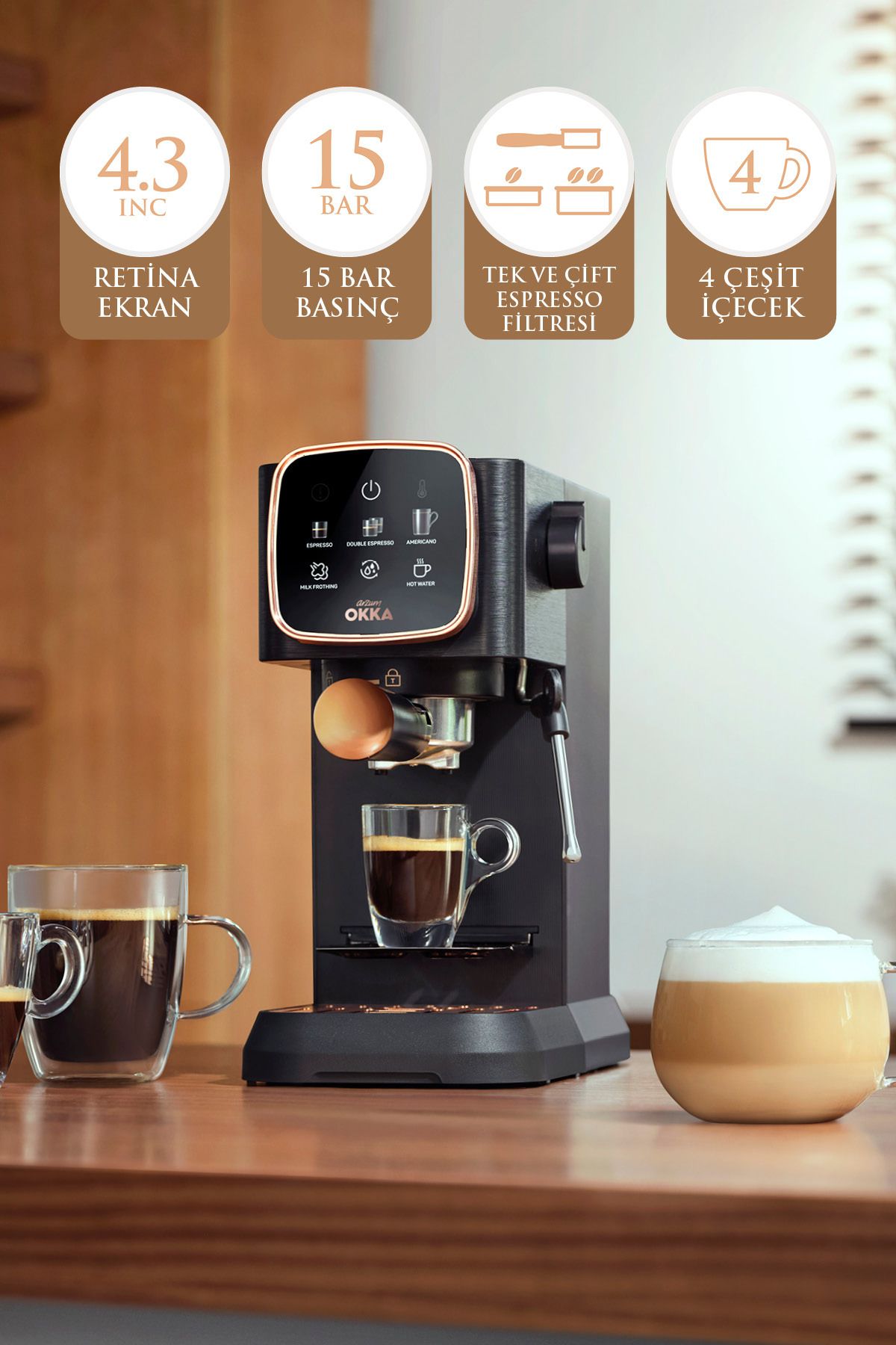 OK0034-04 Arzum Okka Espresso Solo Yarı Otomatik Espresso Makinesi - Bakır