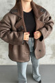 Oversize Kesim Düğmeli İçi Kürklü Suet Mont Ceket Oversize Kesim Düğmeli İçi Kürklü Suet Mont Ceket