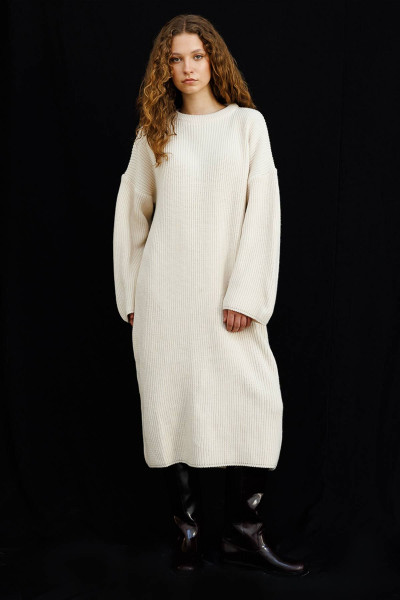 Triko Elbise - Krem Triko Elbise - Krem